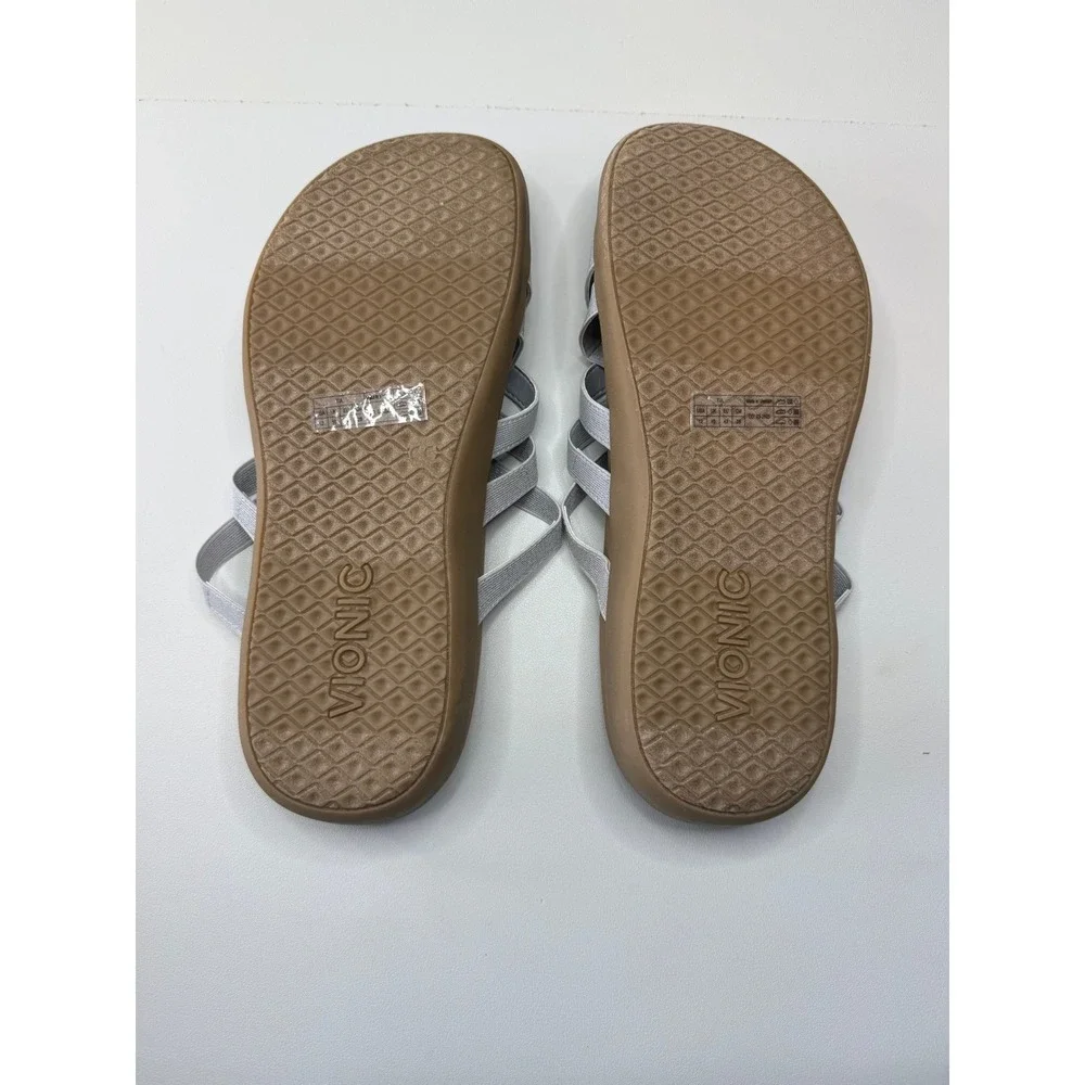 Vionic Tia Silver Metallic Strappy Orthotic Thong Sandals Womens 12 NEW